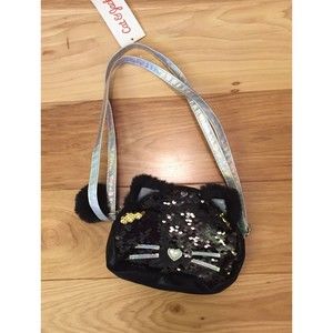 Cat & Jack Girls Black Sequin Cat Crossbody Bag Purse NWT